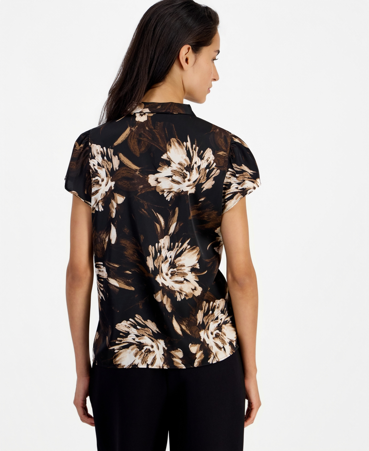 Bar Iii Women's Tie-Neck Short-Flutter-Sleeve Blouse, Macy's Exclusive