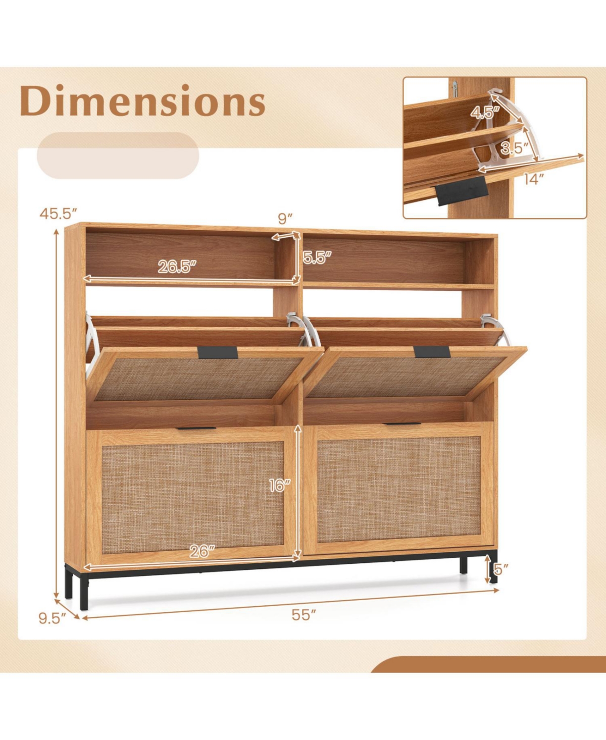 Slickblue Freestanding Shoe Cabinet with Adjustable Shelves and 4 Flip Drawers