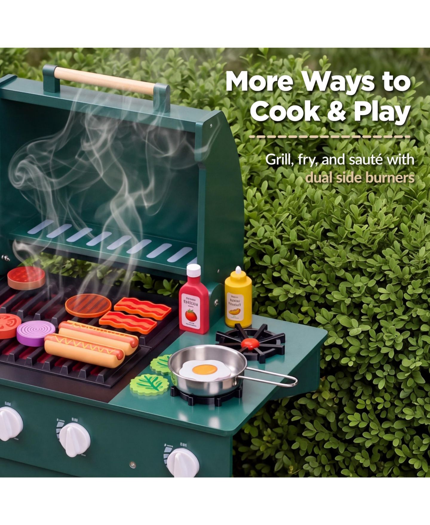 Детский игровой набор Best Choice Products Wooden BBQ Grill 28-Piece Playset, Ages 3+, цвет: Зелёный — фото 4