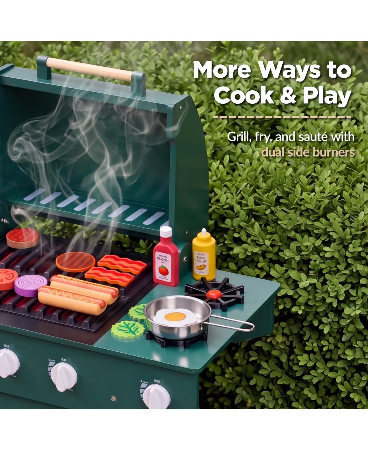 Best Choice Products Kids Wooden Bbq Grill Playset with 28 Accessories, Pretend Outdoor Kitchen Toy with Storage