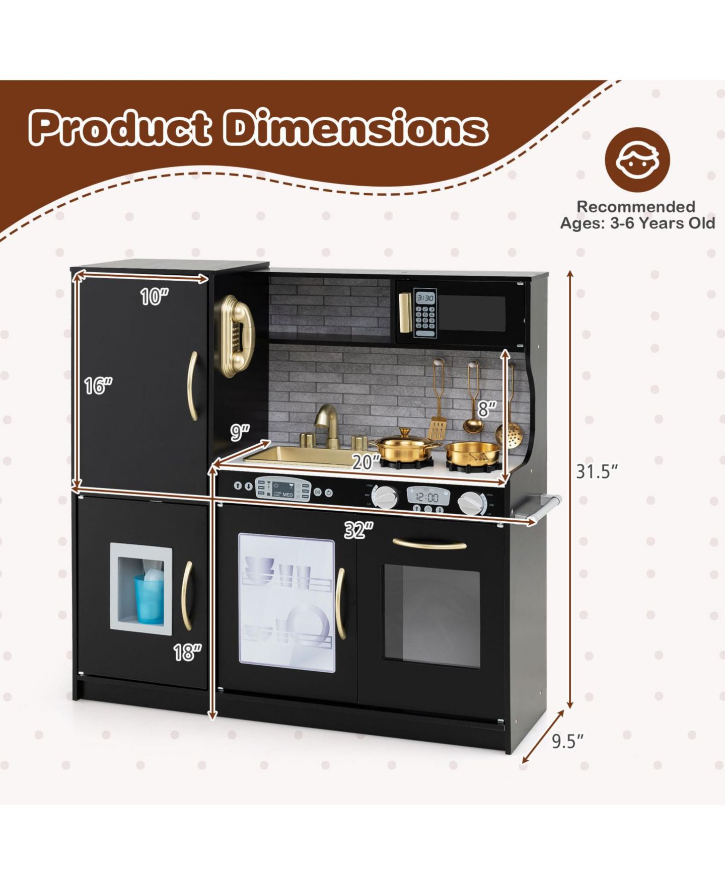 Детские игрушки Slickblue Interactive Play Kitchen Set, от 3 лет, цвет: Чёрный — фото 2