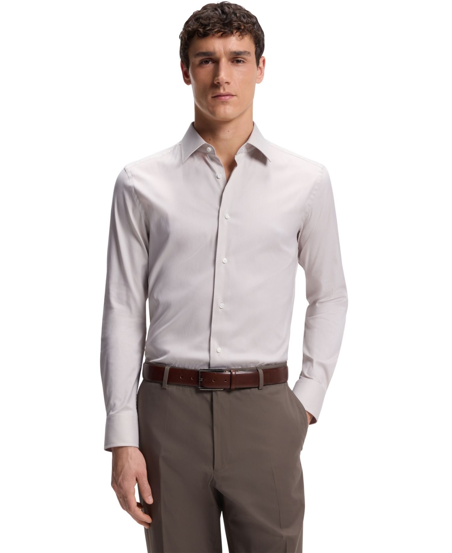 Men's Structured Cotton Blend Slim-Fit Dress Shirt