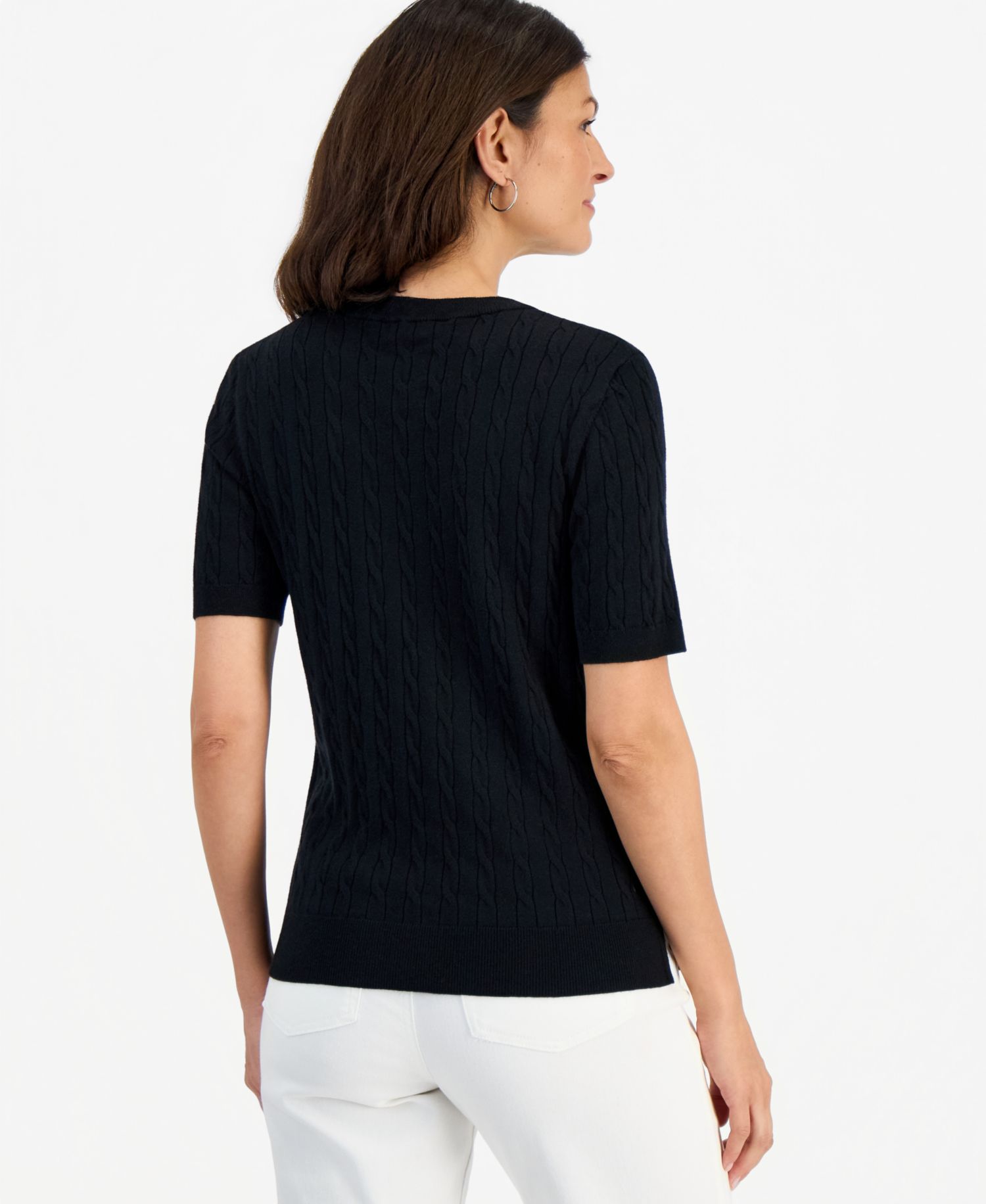 Petite Cable-Knit Short-Sleeve Sweater