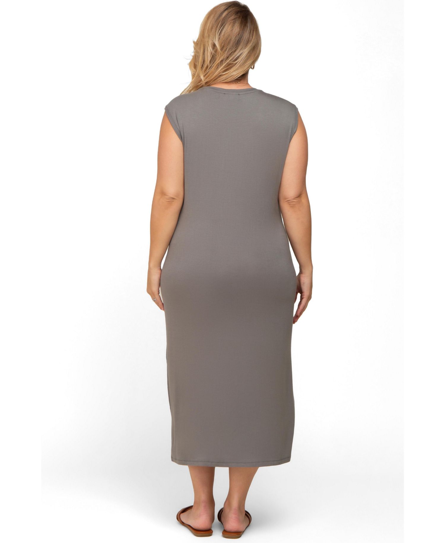 Women's Maternity Sleeveless Front Pocket Plus Midi Dress