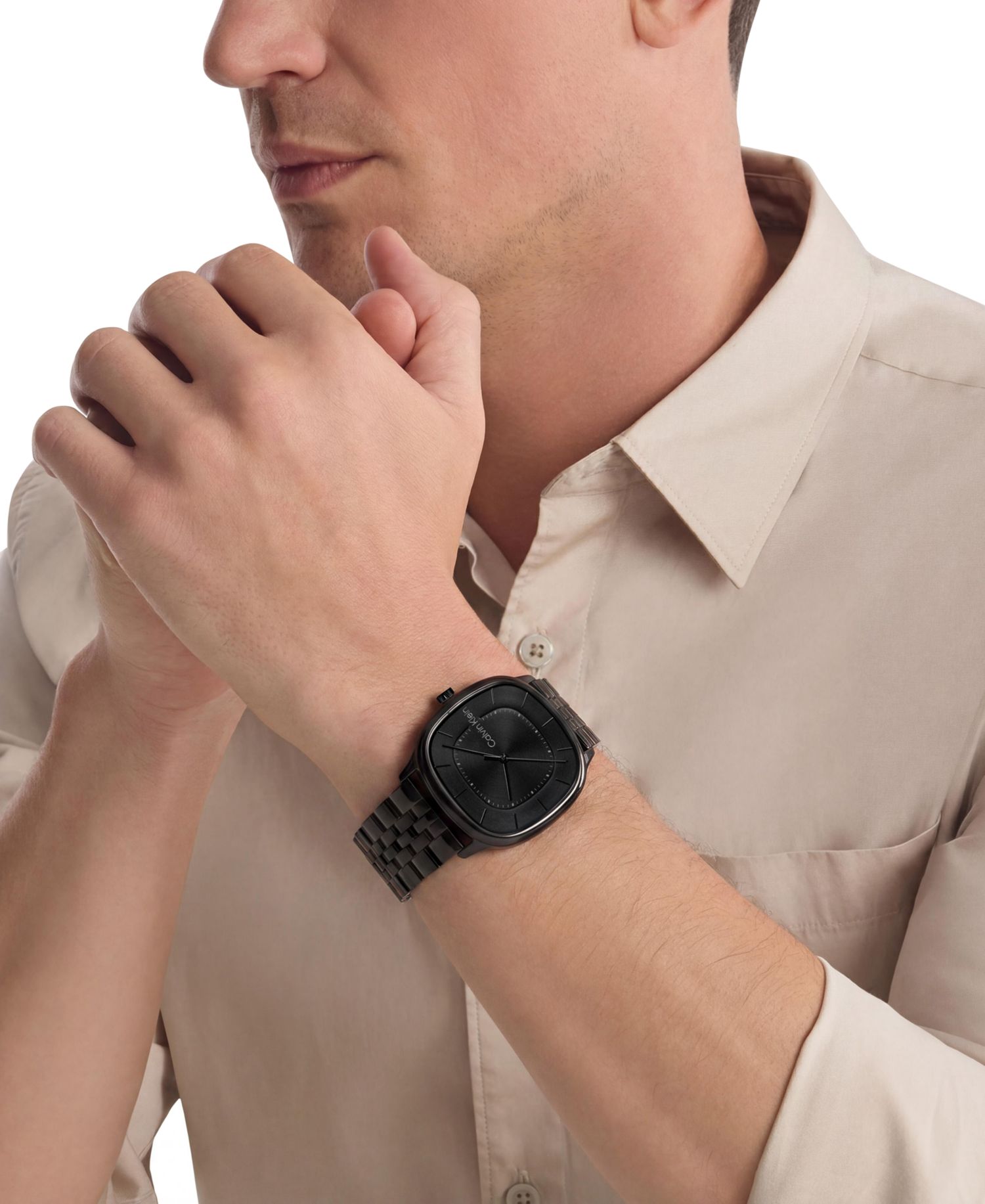 Men's CK Shape Black IP Stainless Steel Bracelet Watch 37mm