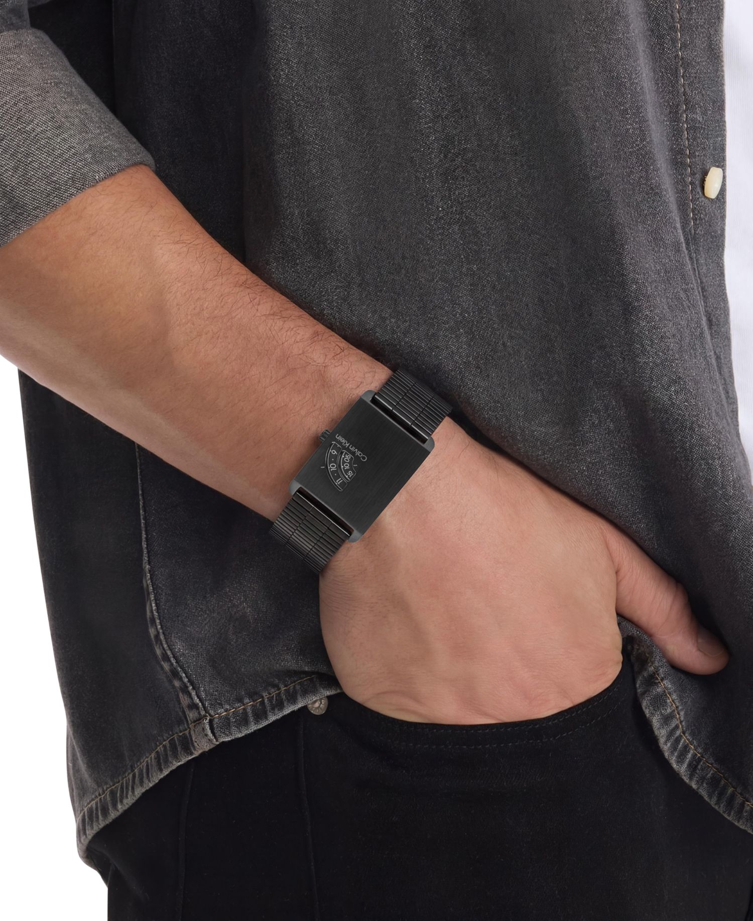 Men's Dapper Black IP Stainless Steel Mesh Bracelet Watch 24mm