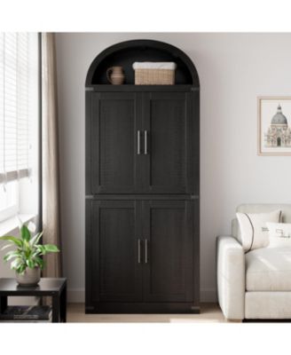 6-Shelf Bookcase with Glass Doors, Modern Wooden Display Cabinet for Storage