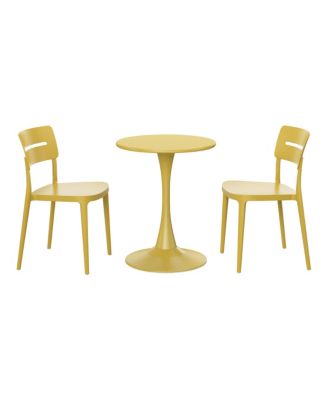 3-Piece Outdoor Round Metal Patio Dining Table Set With Stackable Patio Chairs