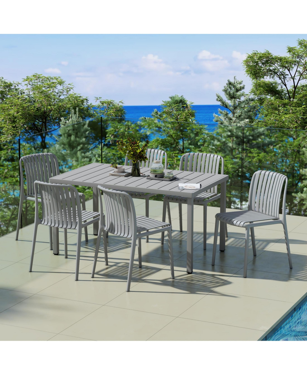 7-Piece Outdoor Patio Dining Table Set With Stackable Chairs