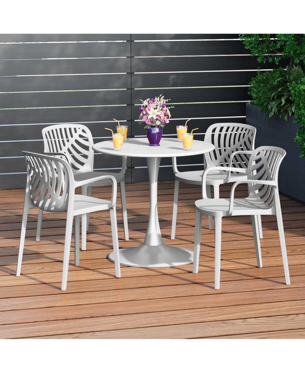 5-Piece Outdoor Indoor Metal Patio Dining Table Set With Stackable Arm Chairs
