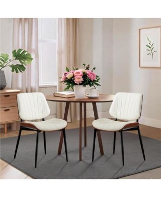 Set of 2 Mid-Century Modern Dining Chairs, Bentwood Back with Shell Strip Design for Dining Room