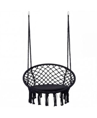 Macrame Swing Chair Hammock with Round Seat Cushion for Indoor Patio