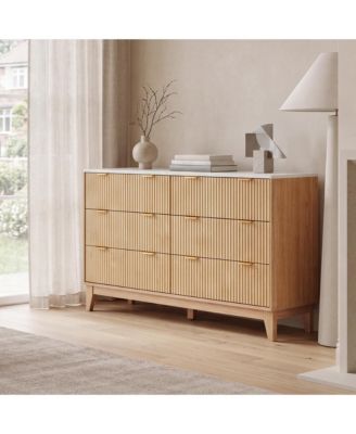 Fluted 6 Drawer Dresser with Handles - Modern Wood Chest of Drawers for Bedroom, Living Room, Entryway