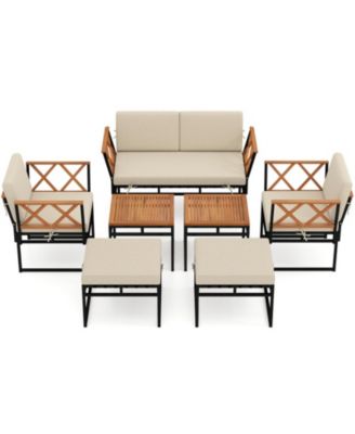 7-Piece Outdoor Conversation Set with Bungee Rope Seats, Ottomans, and Coffee Table