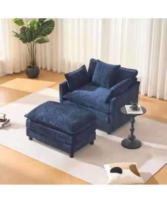 39.4 Inch Modern Accent Chair with Ottoman Chenille Upholstered Club Chair Living Room Reading Chair