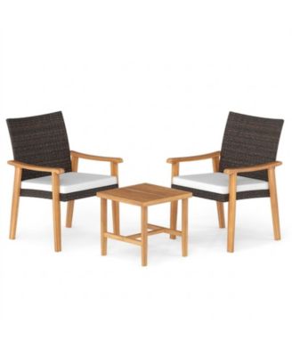 3-Piece PE Wicker Bistro Set with Acacia Wood Frame and Side Table