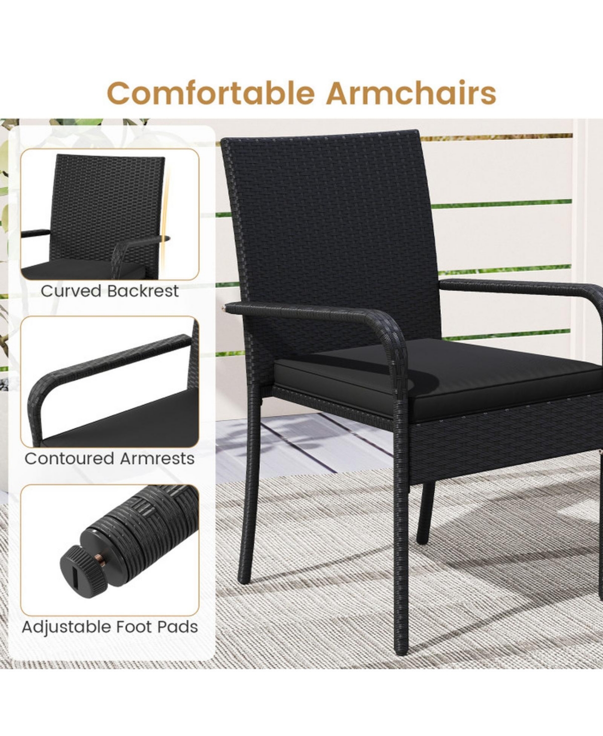 Sugift 3-Piece Hand-Woven Pe Rattan Patio Chair Set with Tempered Glass Side Table