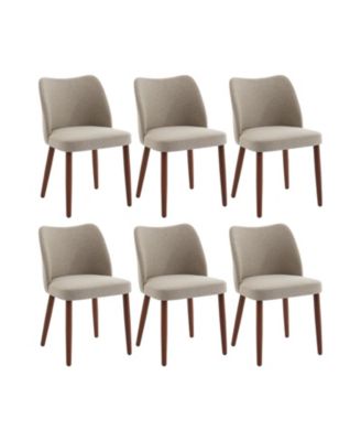 Set of 6 Linen Upholstered Dining Side Chairs, Wing Backrest with Solid Wood Legs for Kitchen
