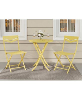 3-Piece Folding Patio Bistro Set with Round Table and 2 Chairs, Space-Saving Metal Outdoor/Indoor Furniture for Balcony, Porch