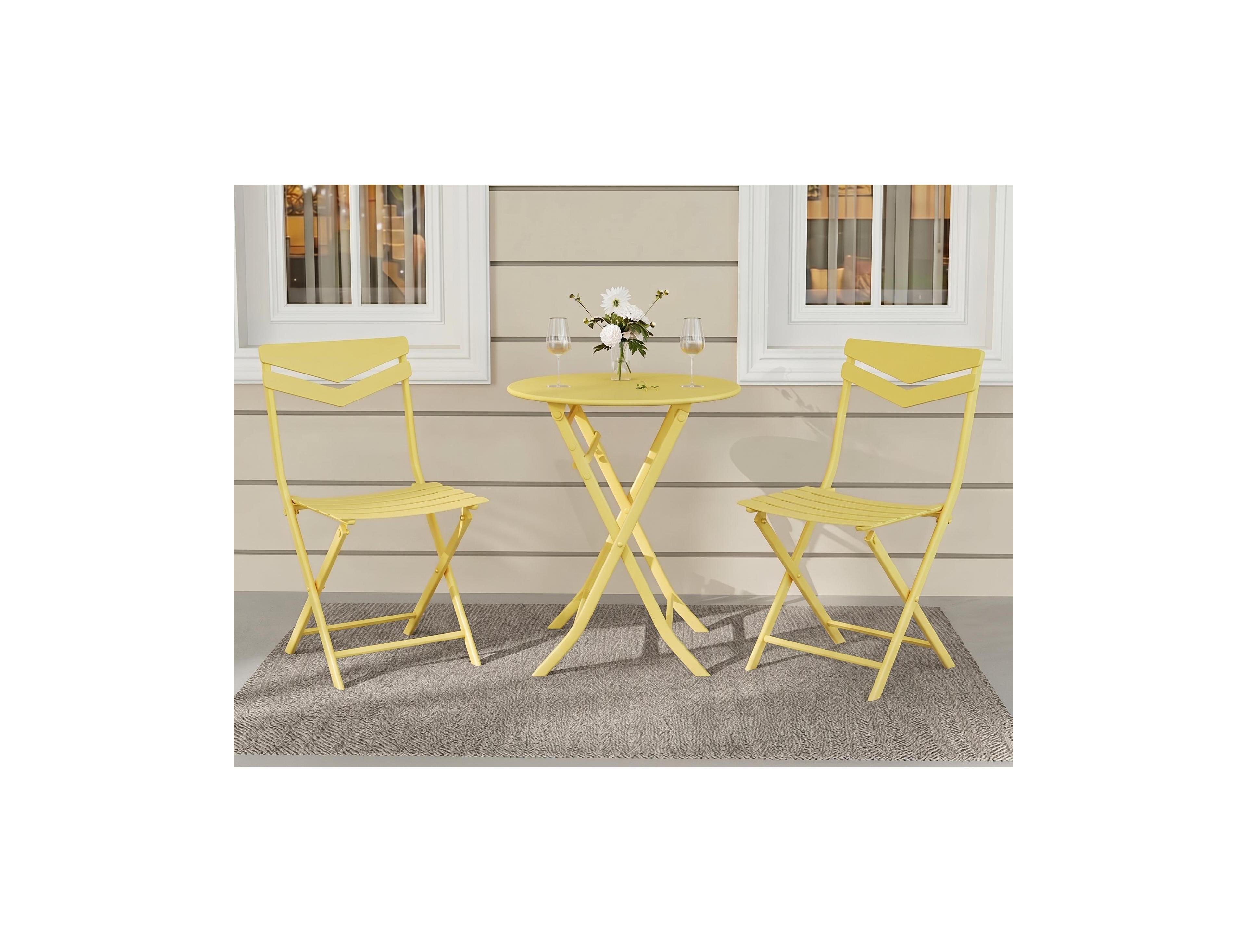 gaomon 3-Piece Folding Patio Bistro Set with Round Table and 2 Chairs, Space-Saving Metal Outdoor/Indoor Furniture for Balcony, Porch