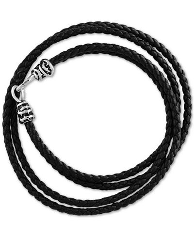 EFFY® Men's Braided Black Leather Wrap Bracelet in Sterling Silver ...