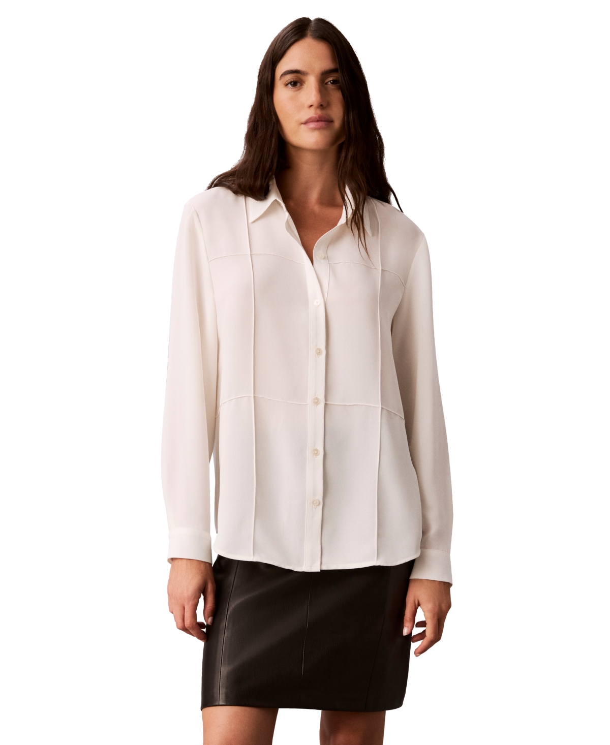 Calvin Klein Petite Collared Long-Sleeve Shirt