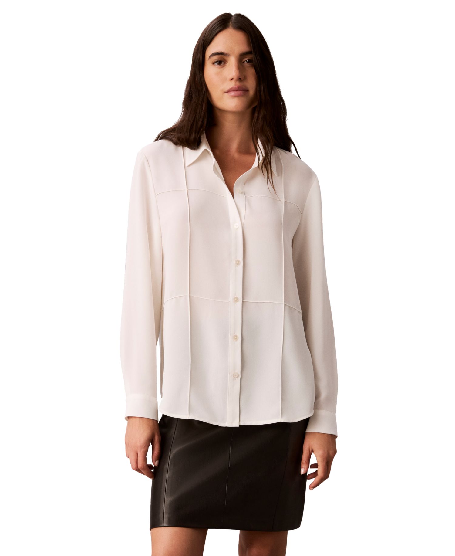 Petite Long-Sleeve Collared Neck Shirt