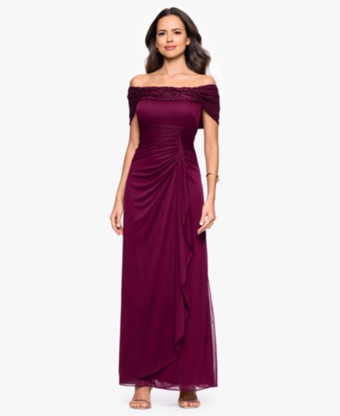 Женское платье B&A By Betsy and Adam Petite Long Off-the-Shoulder Gown, цвет: Винный