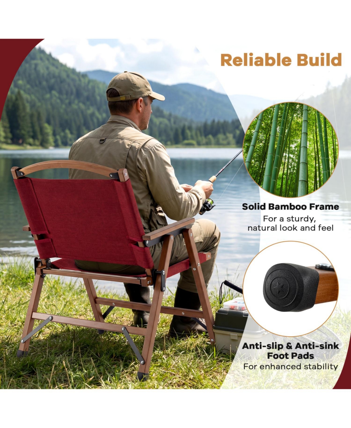 Mecale Lightweight Folding Camping Chair 2-Pack with Bamboo Accents, 330-lb Cap