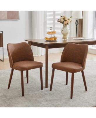 Set of 2 Linen Upholstered Dining Chairs, Wing Back Kitchen Seating with Solid Wood Legs
