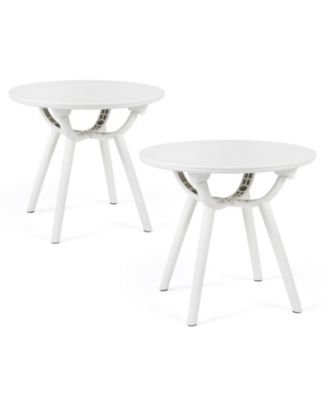 20 In Circular Outdoor End Table Set of 2 Weather-Resistant PP and ABS Build