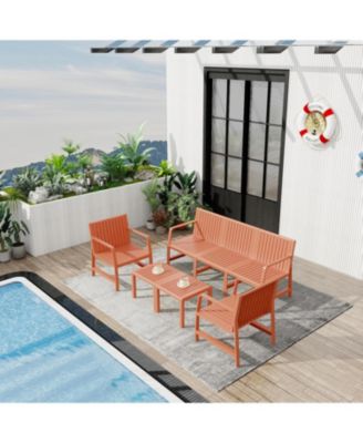 5-Piece Indoor Outdoor Conversation Set - 3-Seat Sofa, 2 Chairs and 2 Nesting Coffee Tables,  PP Patio Furniture Set