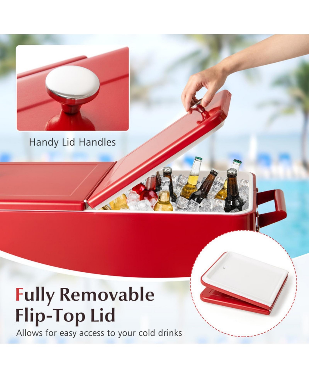 Sugift Portable Patio Cooler with Bottom Storage Shelf and Bottle Opener