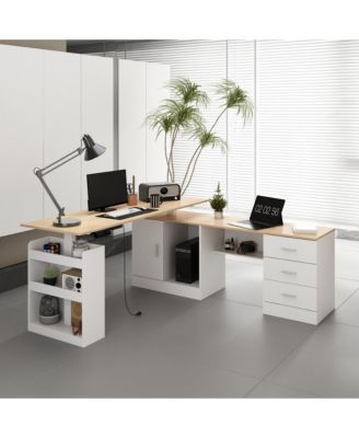 Electric Standing Desk with Drawers and Shelves Adjustable Height Desk LShaped Design