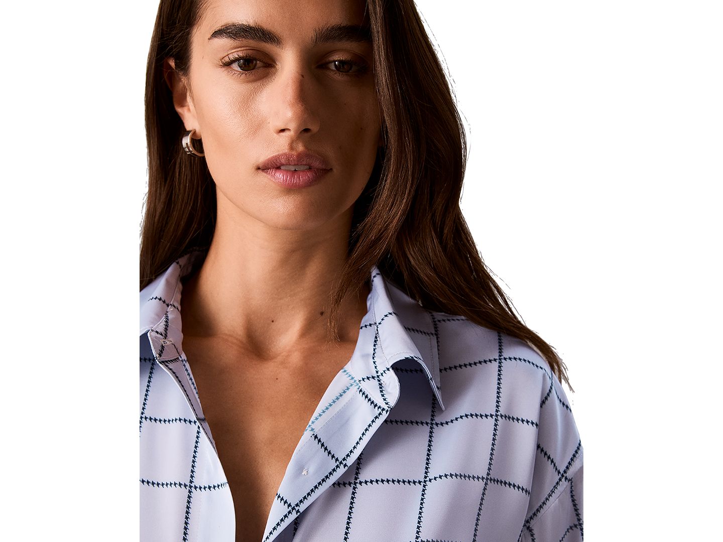 Женская рубашка Calvin Klein Petite Plaid Long-Sleeve Button-Up, цвет: Тёмно-синий — фото 6