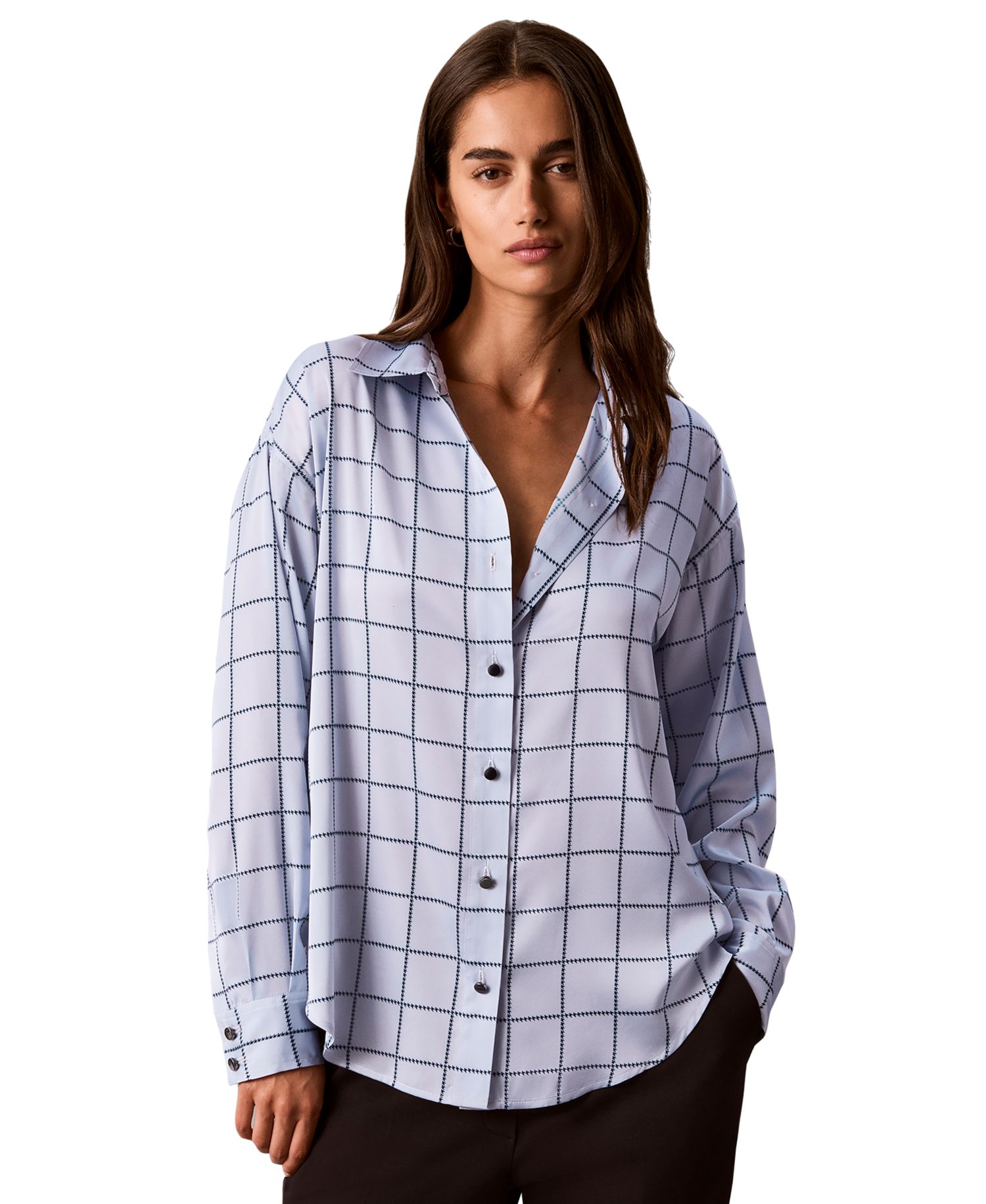 Women's Plaid Long-Sleeve Button-Up Shirt