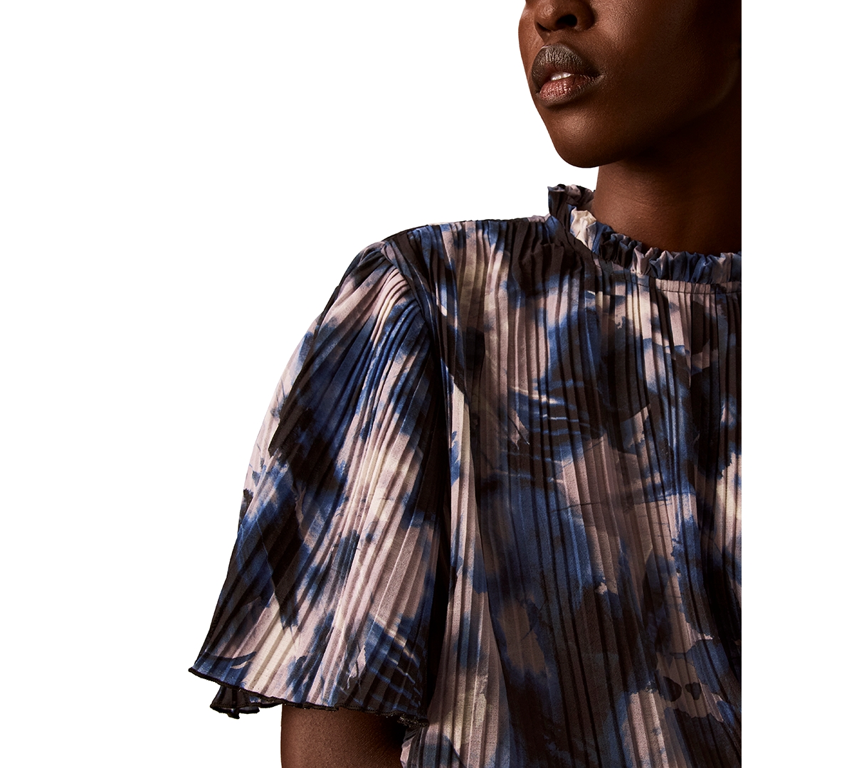 Calvin Klein Petite Printed Ruffle Collar Top
