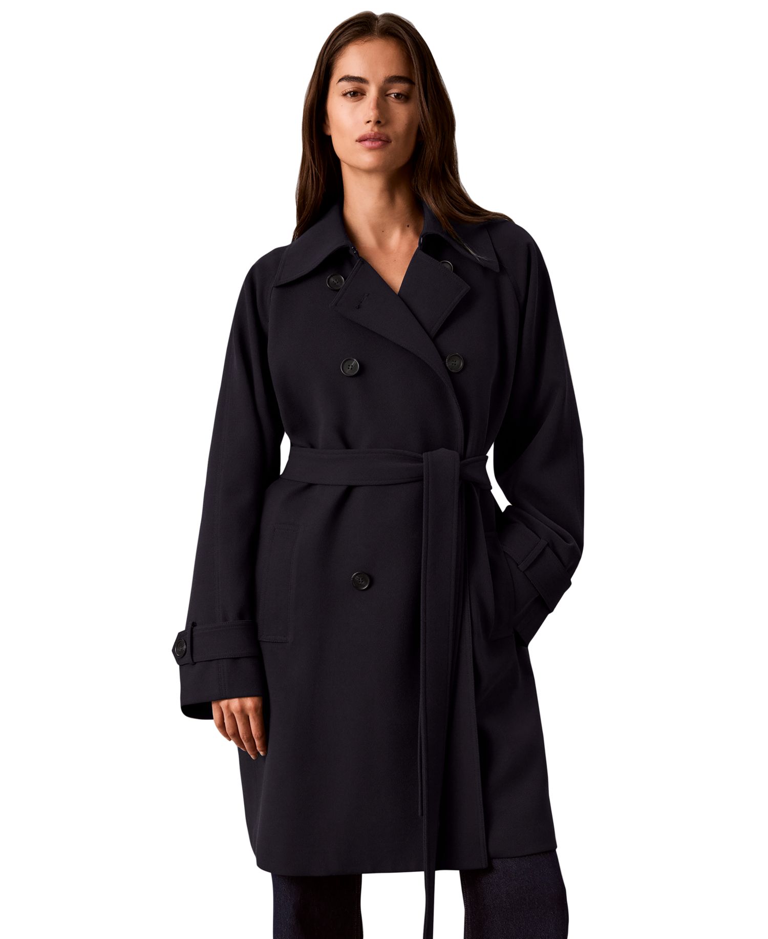 Petite Double-Breasted Belted Trench Coat