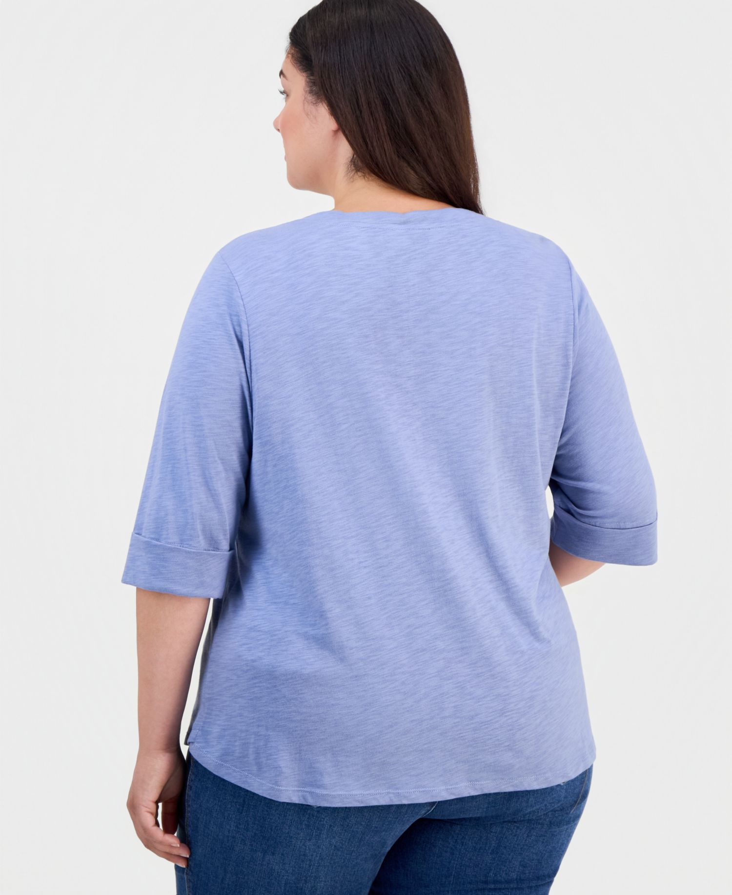 Plus Size Crochet 3/4-Sleeve Henley Top