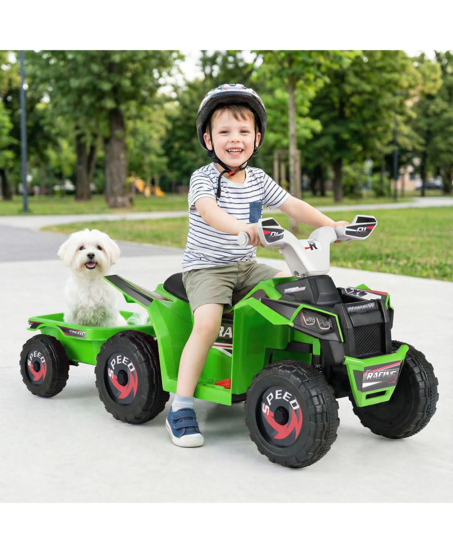 Детская игрушка Mecale 6V Kids Electric ATV Quad with Detachable Trailer, 66-lb Capacity, цвет: Зелёный — фото 2