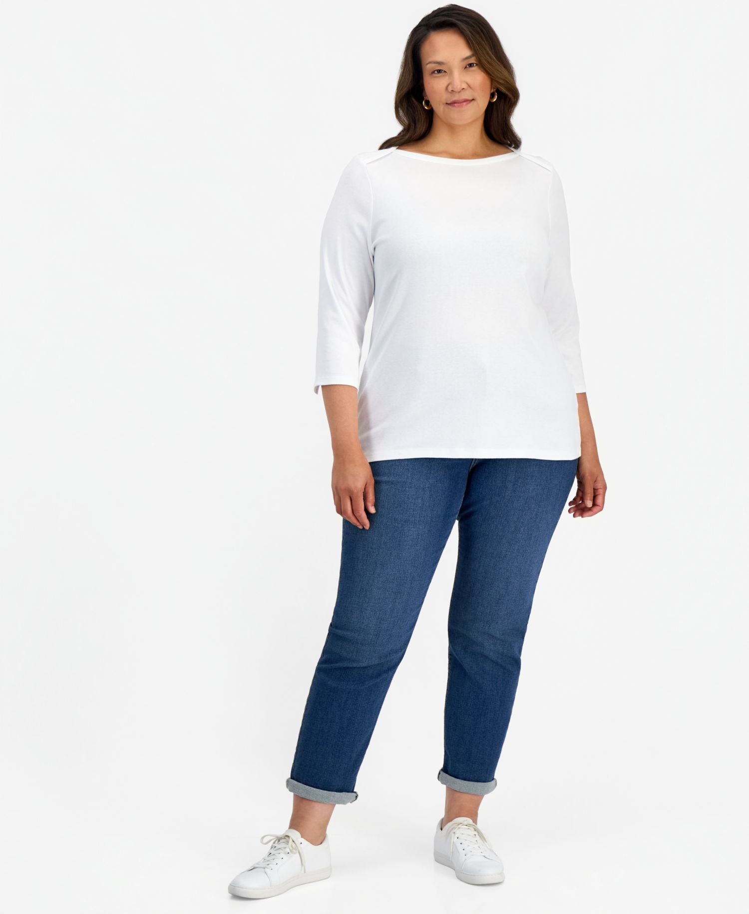 Plus Size 3/4 Sleeve Boat-Neck Top