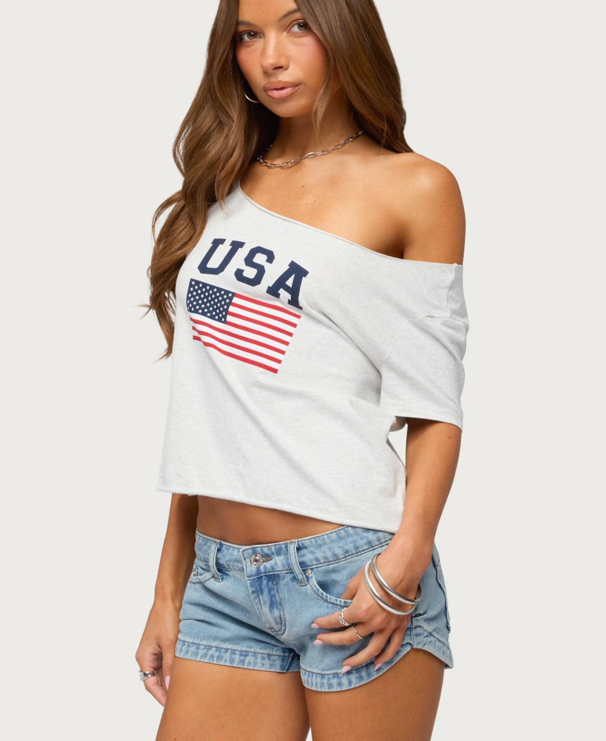 Edikted Women's Usa Babe Off Shoulder T Shirt