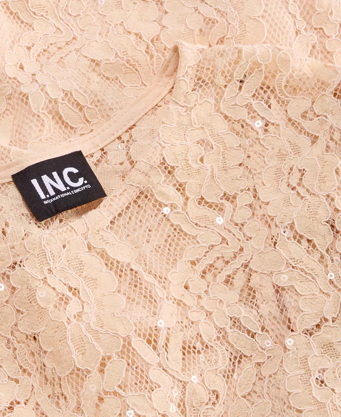 Women's Short-Sleeve Sequin Embellished Lace Blouse - thumbnail 9