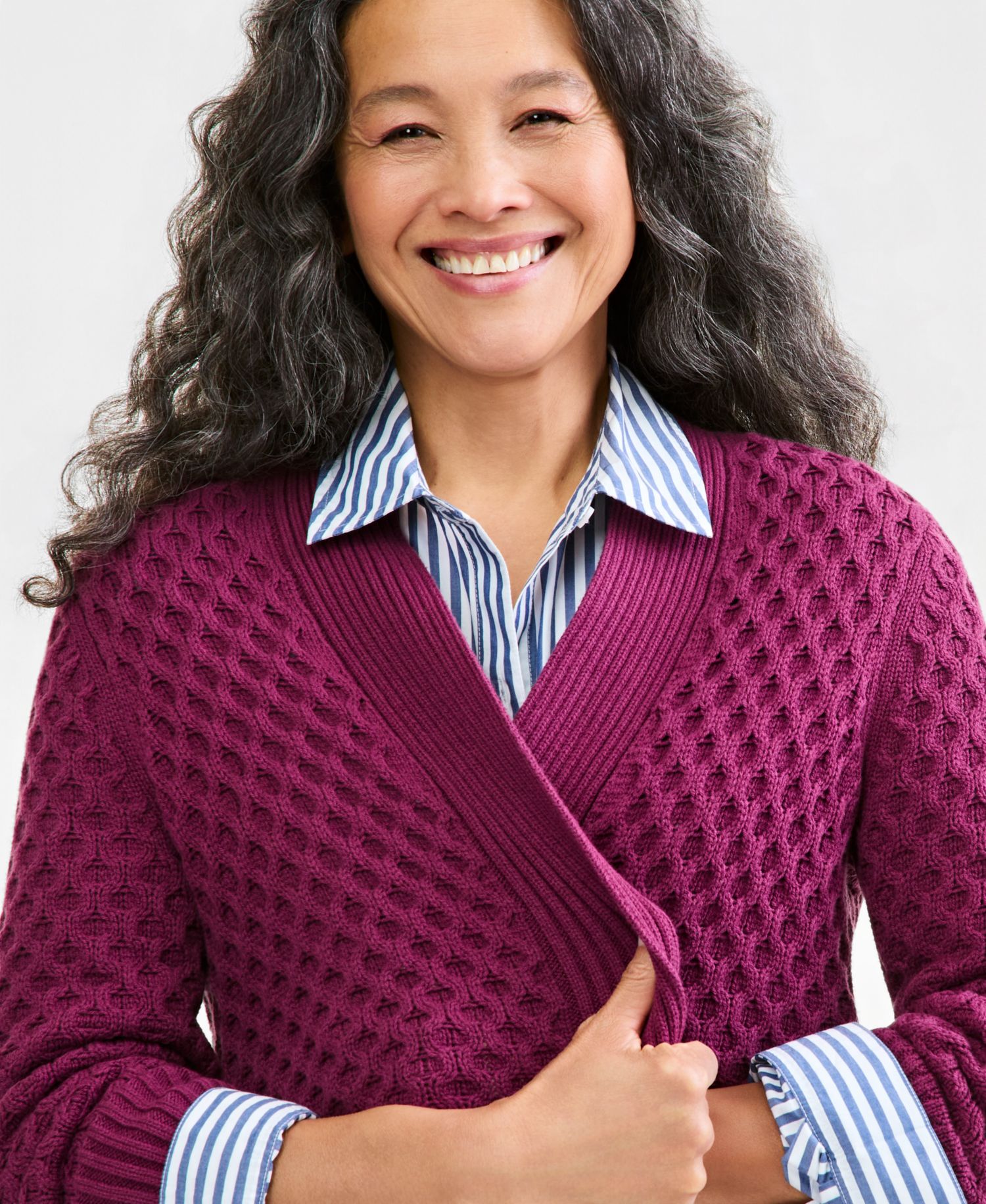 Petite Honeycomb-Knit Open-Front Long Cardigan