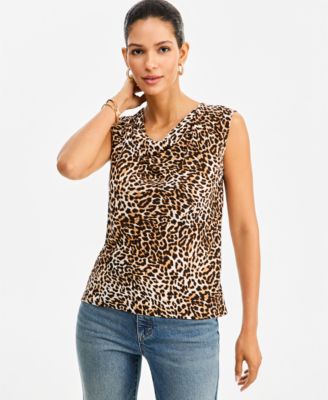 I.N.C. Women's Leopard-Print Cowl-Neck Blouse