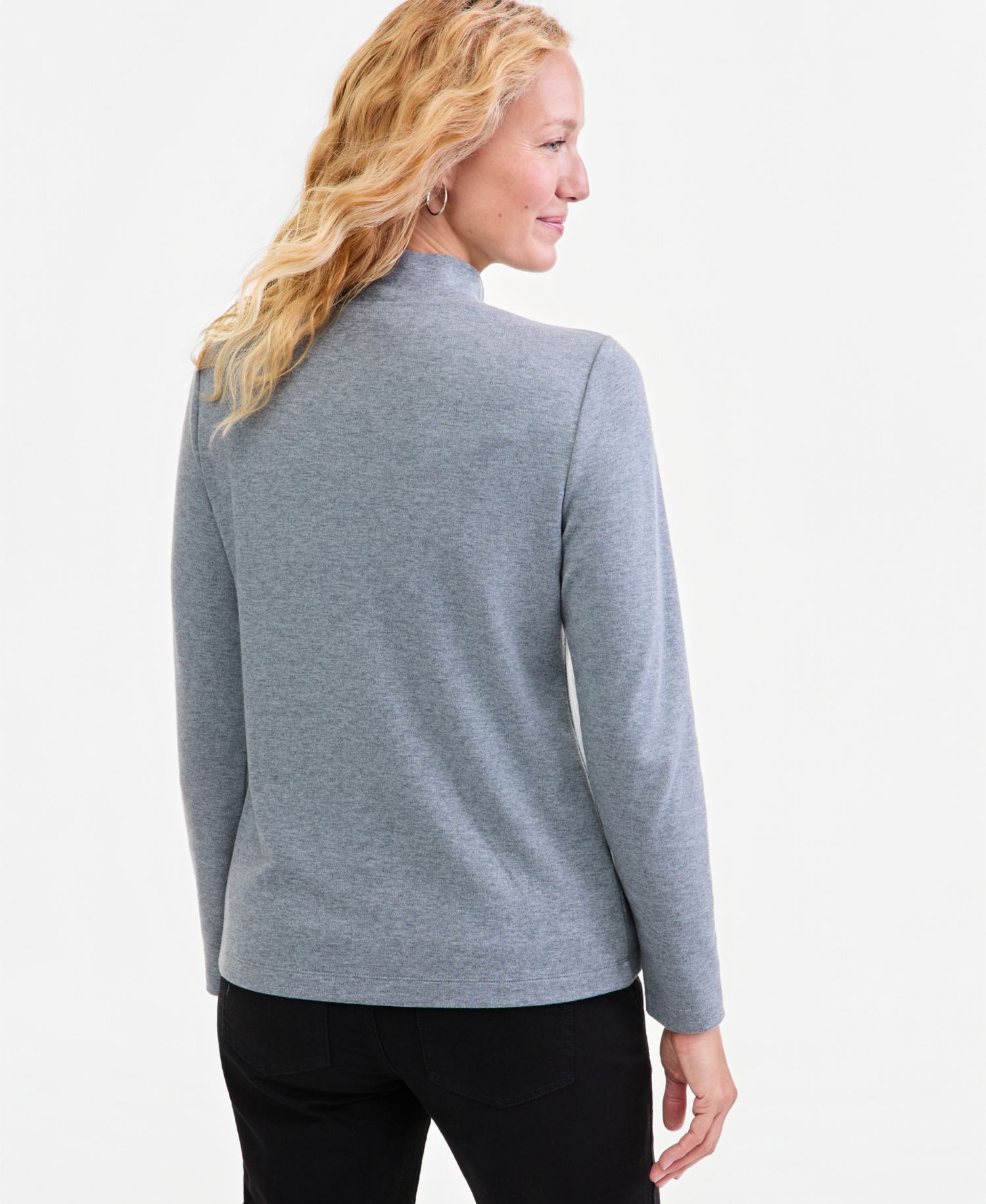 Petite Mock-Neck Cotton Long-Sleeve T-Shirt