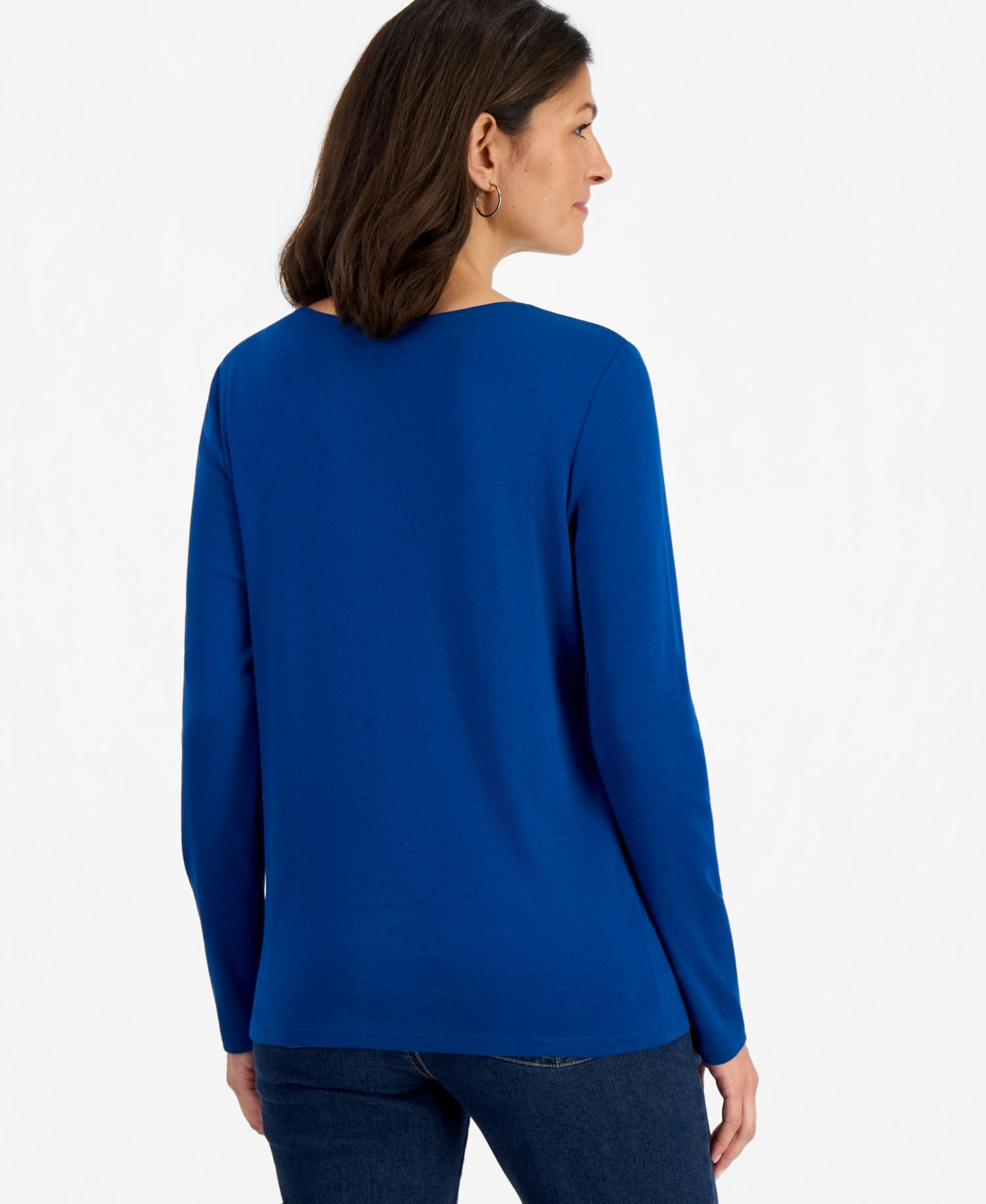 Petite Scoop-Neck Long-Sleeve Cotton Top