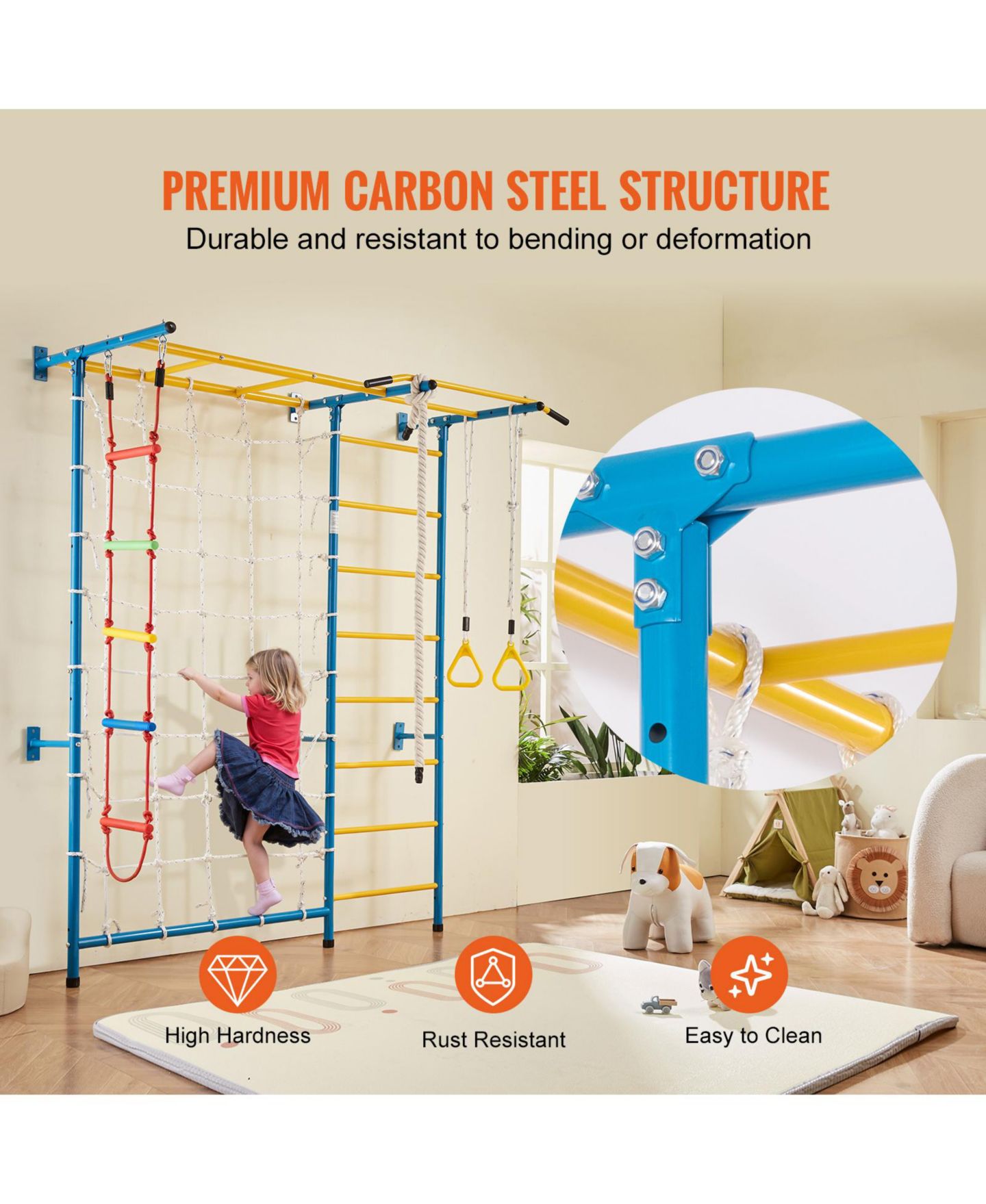 Детская игрушка VEVOR 7 in 1 Carbon Steel Wall-Mounted Climbing Gym, Supports 220 lbs, Ages 3+ — фото 4