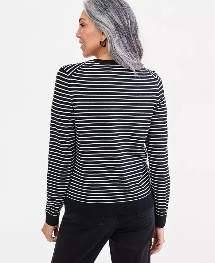 Women's Stripe Crew-Neck Button-Down Cardigan Sweater - thumbnail 6