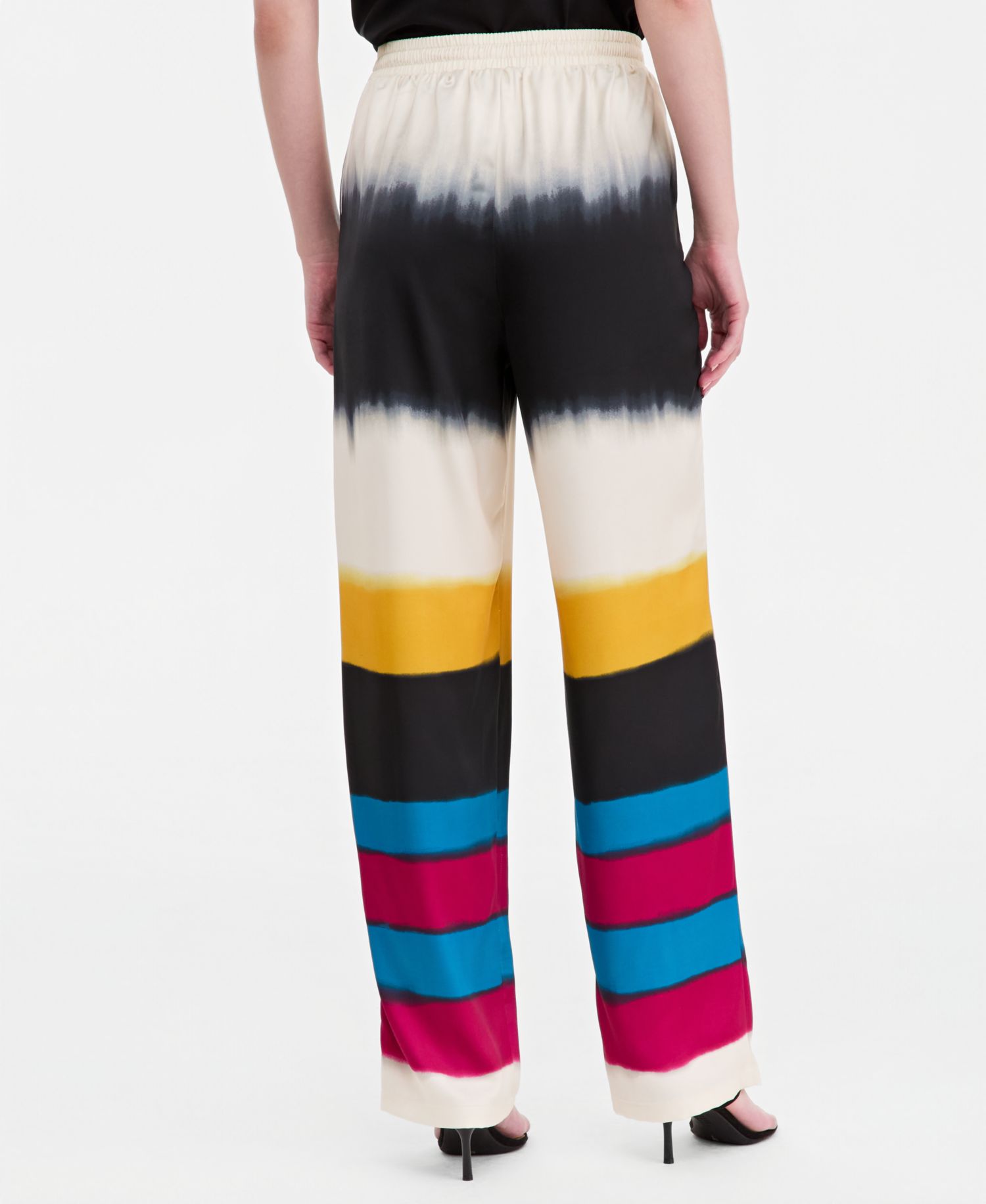 Women's Stripe Print Satin Tie-Waist Pant